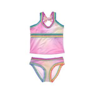 PQ Swim Girls Pink Pastel Tankini Set with Rainbow Trim